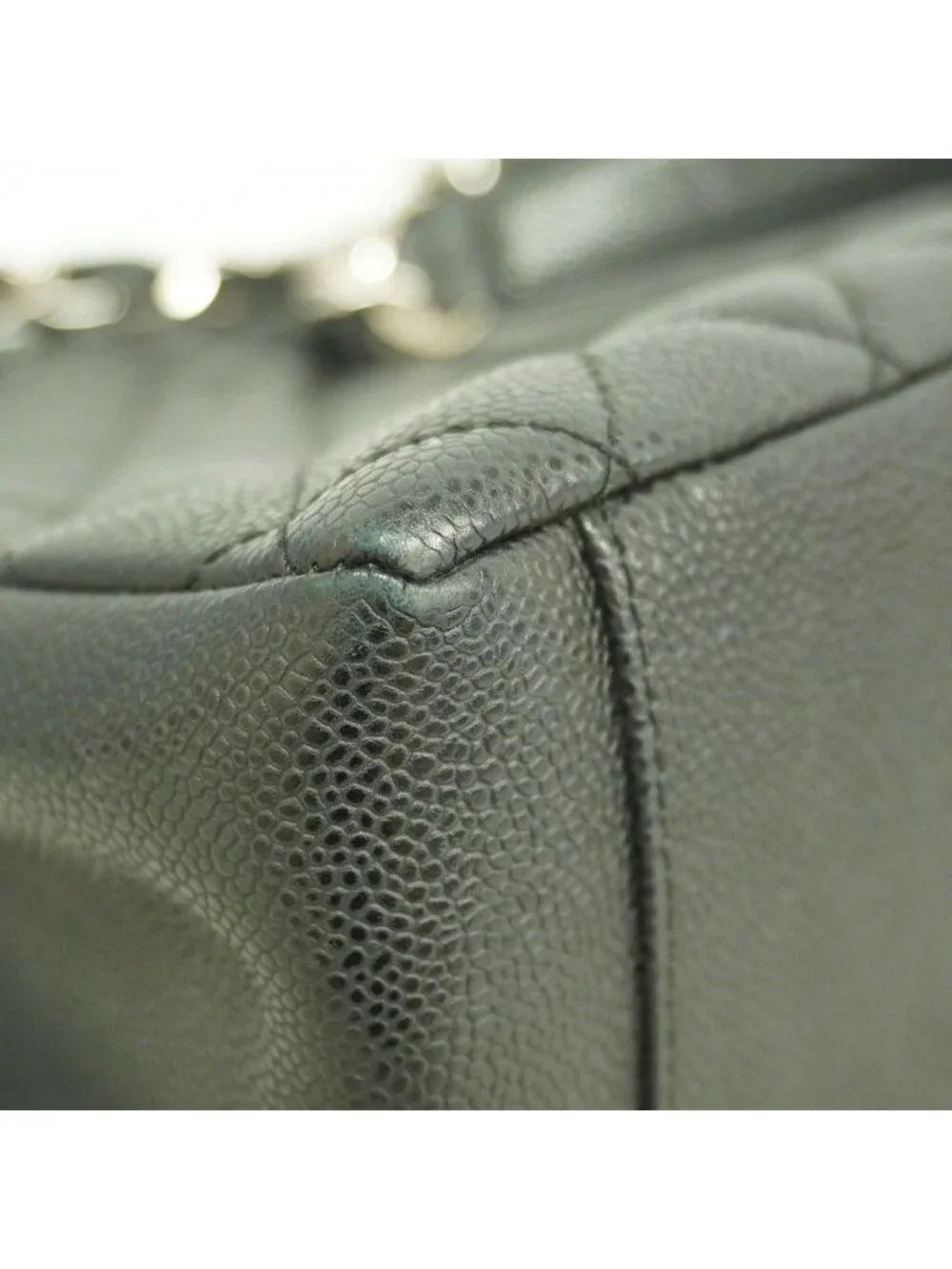 Chanel Chain Tote Quilted Caviar Leather Black Silver